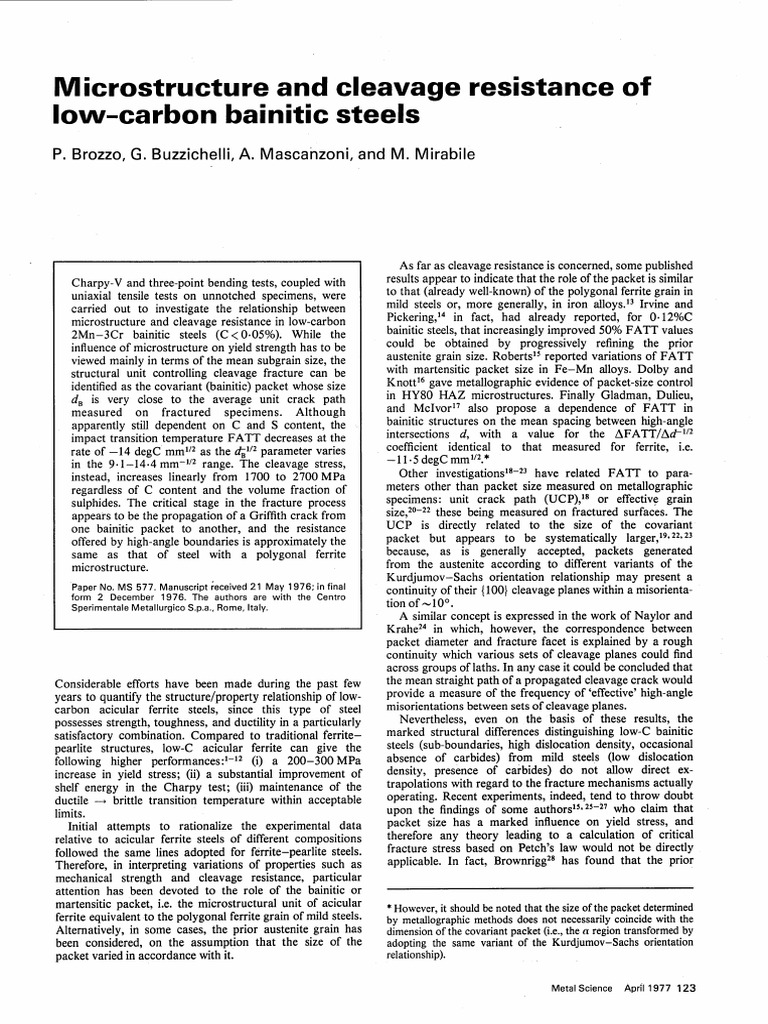 Microstructure and Cleavage Resistance of Low-Carbon Bainitic Steels ...