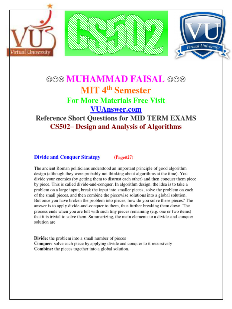 Midterm Exam Guide: CS502 Algorithms | PDF | Algorithms And Data ...