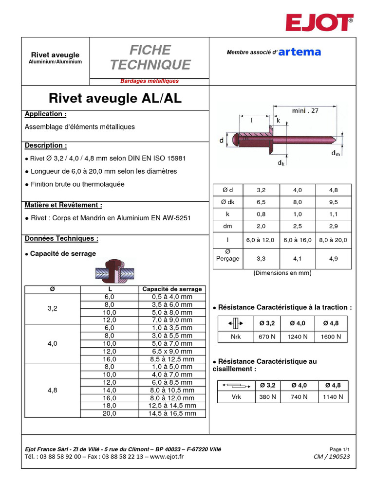 Rivets aveugles en aluminium techniques | PDF | Rivet | Ingénierie ...