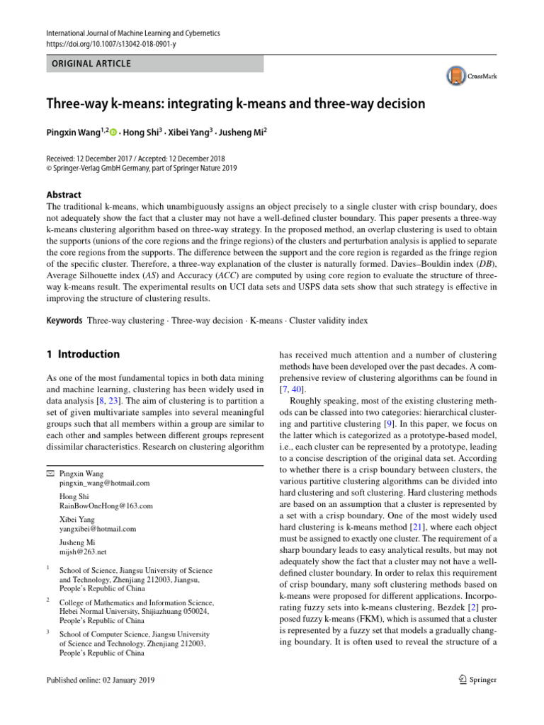 Three-Way K-Means Clustering Method | PDF | Cluster Analysis | Machine ...