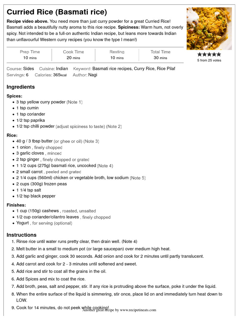 Easy Curried Basmati Rice Recipe | PDF | Curry | Indian Cuisine