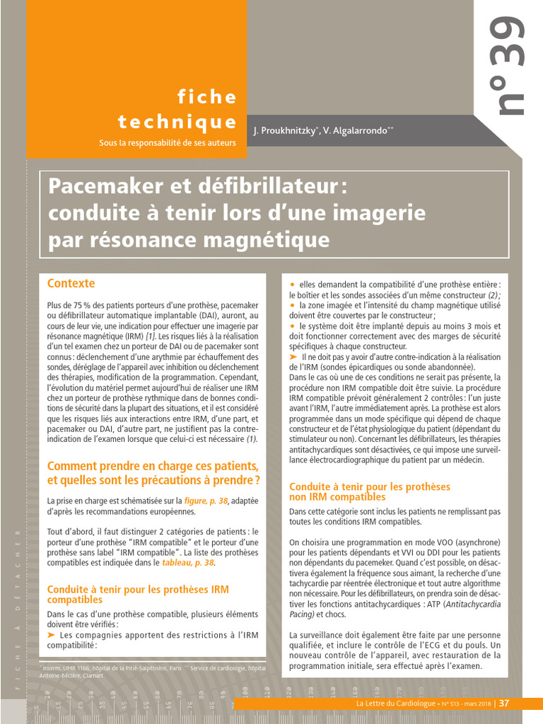 Pacemaker Et Défibrillateur Conduite À Tenir Lors D'une Imagerie Par ...