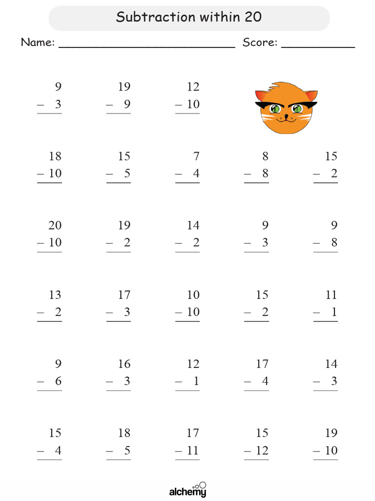 Primary Maths Worksheet Subtraction Within 20 Part 1 Pdf