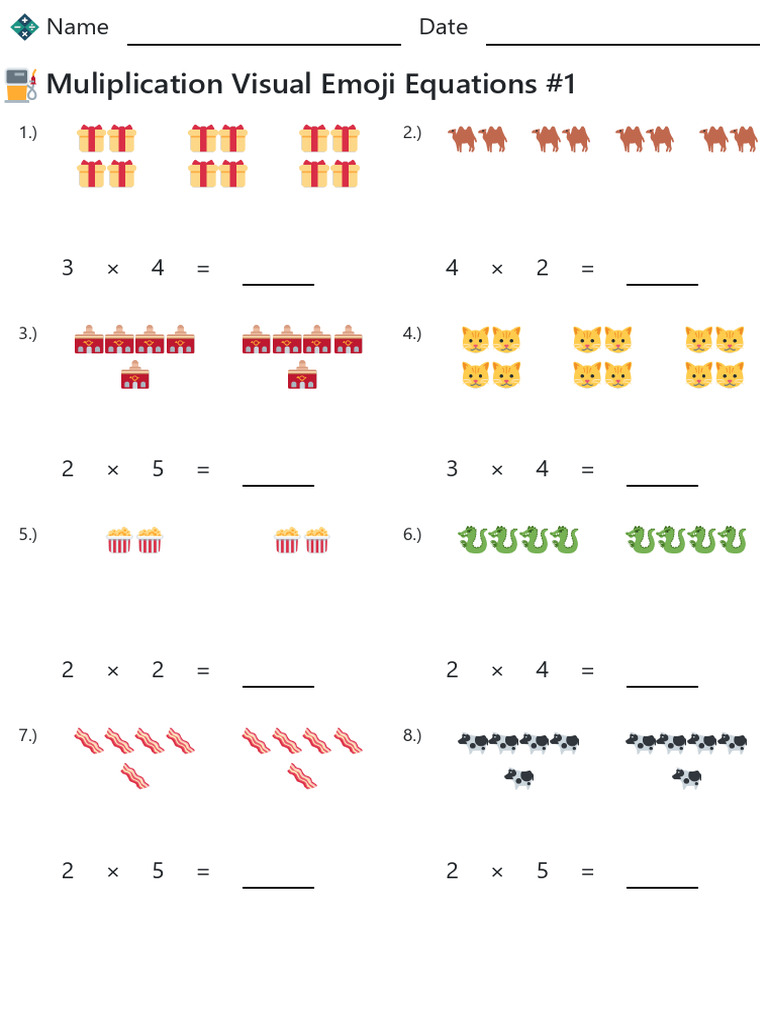 Muliplication Visual Emoji Equations | PDF