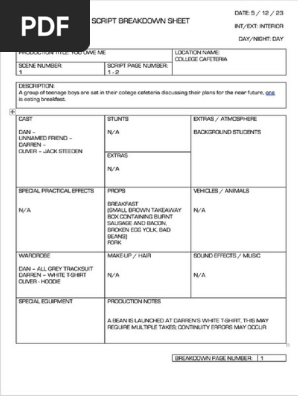 script breakdown sheet