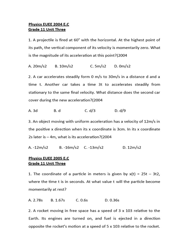 Grade 12 Motion Worksheet | Download Free PDF | Acceleration | Speed