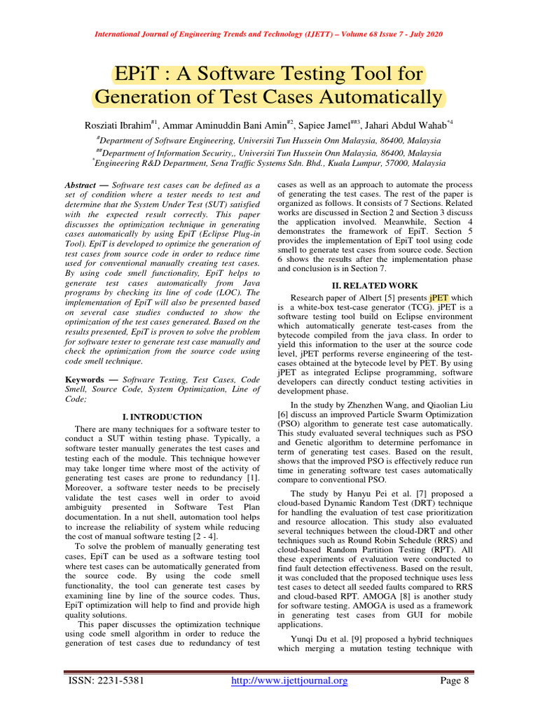 EpiT: Automated Test Case Generation Tool | PDF