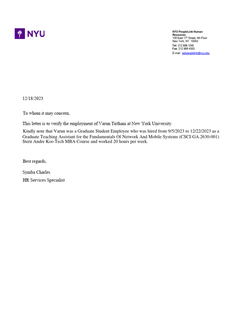 Employment Verification Letter | PDF