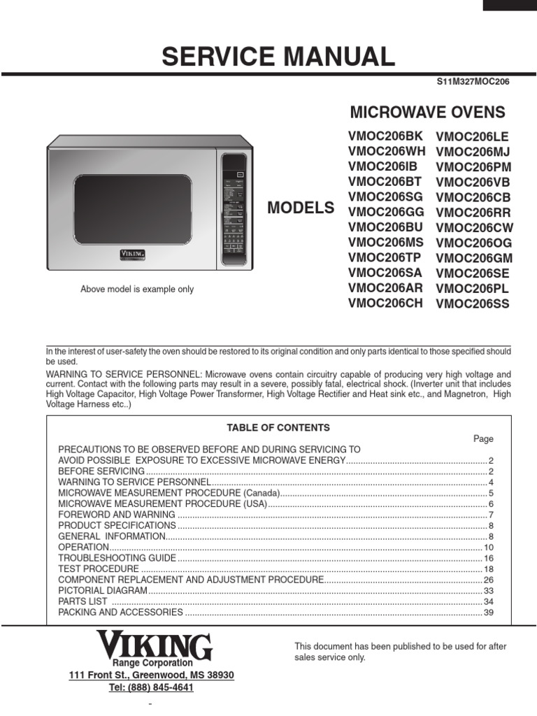 VMOC206SS Microwave Service Manual | PDF | High Voltage | Power Supply
