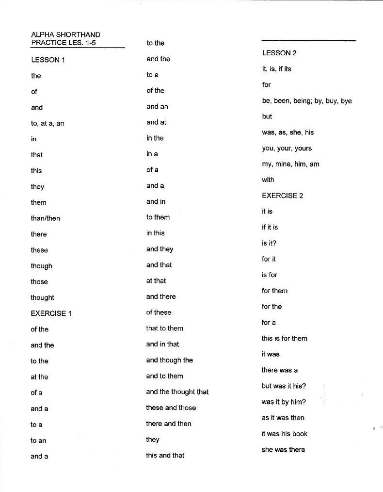 Alpha Shorthand Practice Les1-5