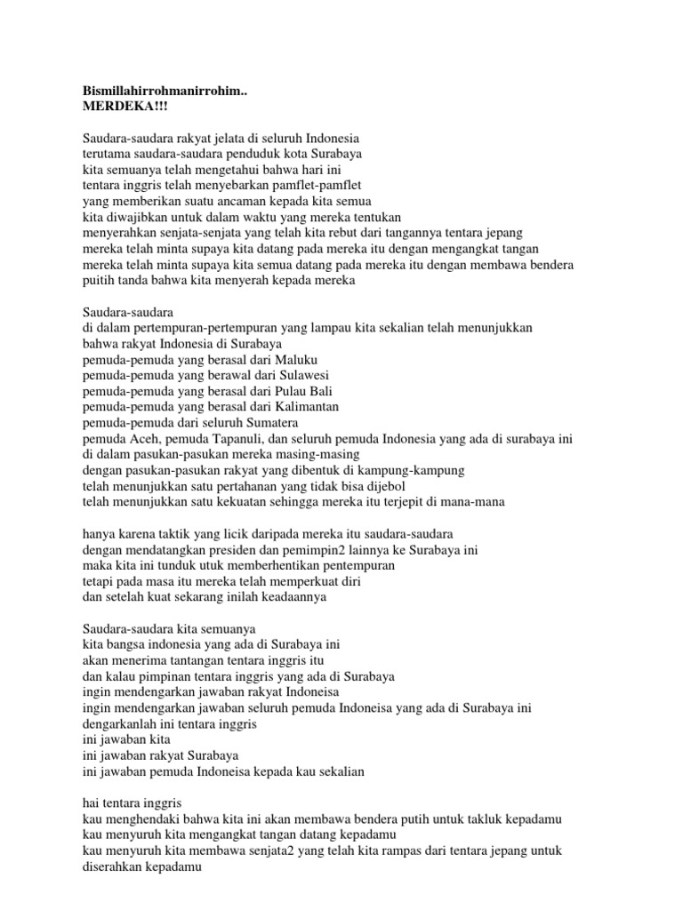 Teks Pidato Bung Tomo