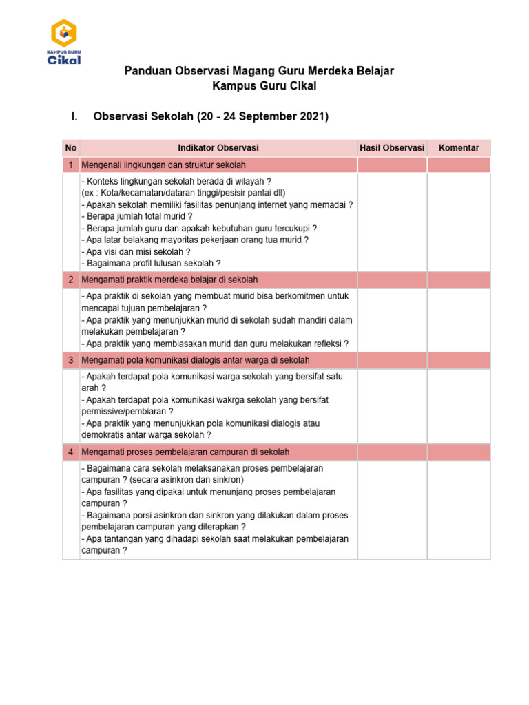 Contoh form observasi kurikulum merdeka pdf