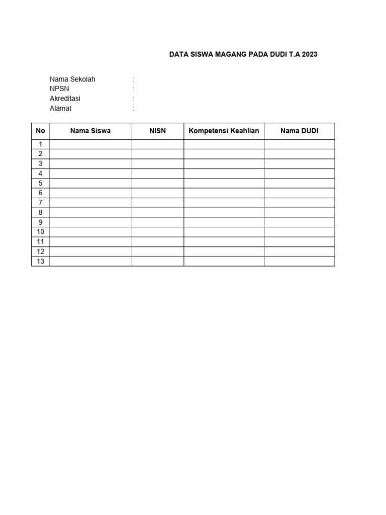 Format data siswa magang pdf