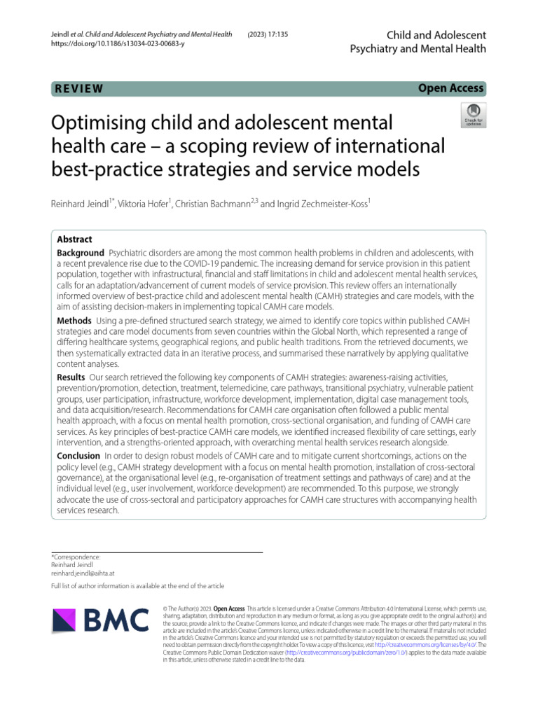 Optimising Child and Adolescent Mental Health Care - A Scoping Review ...