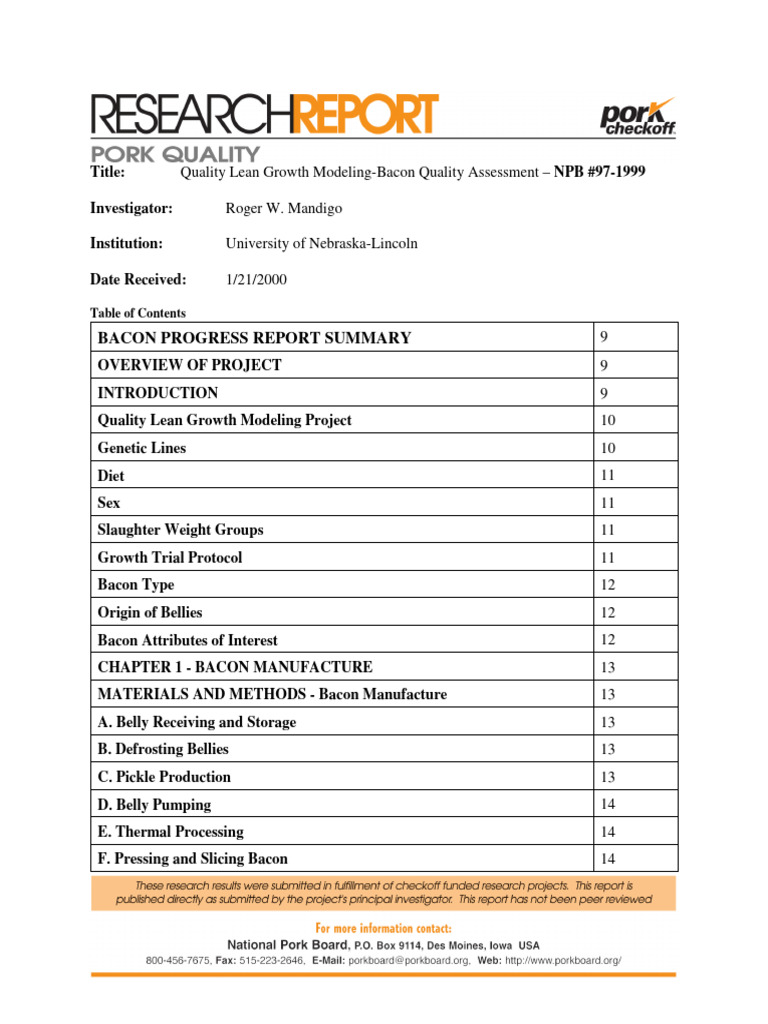 Bacon Progress report PDF Bacon Pork