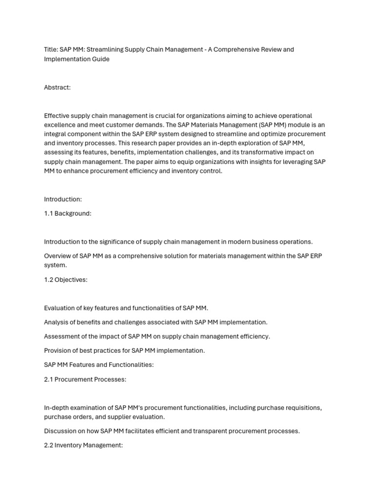 SAP MM: Enhancing Supply Chain Efficiency | PDF | Supply Chain | Supply ...