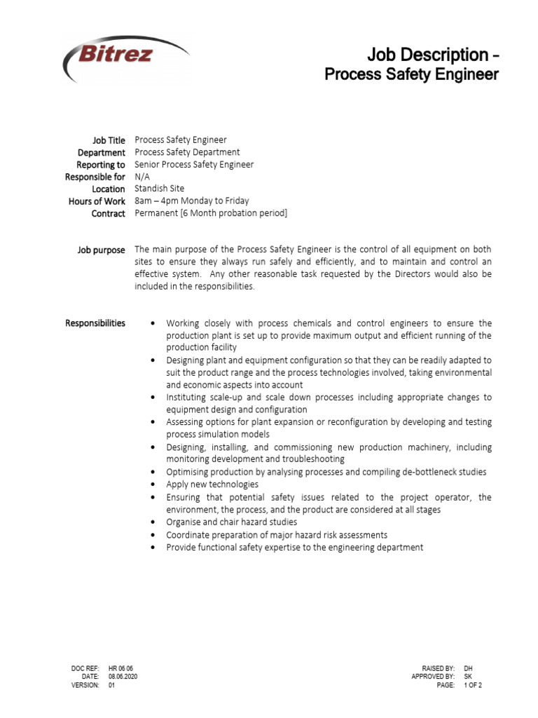 Process Safety Engineer Standish | PDF | Safety | Engineer