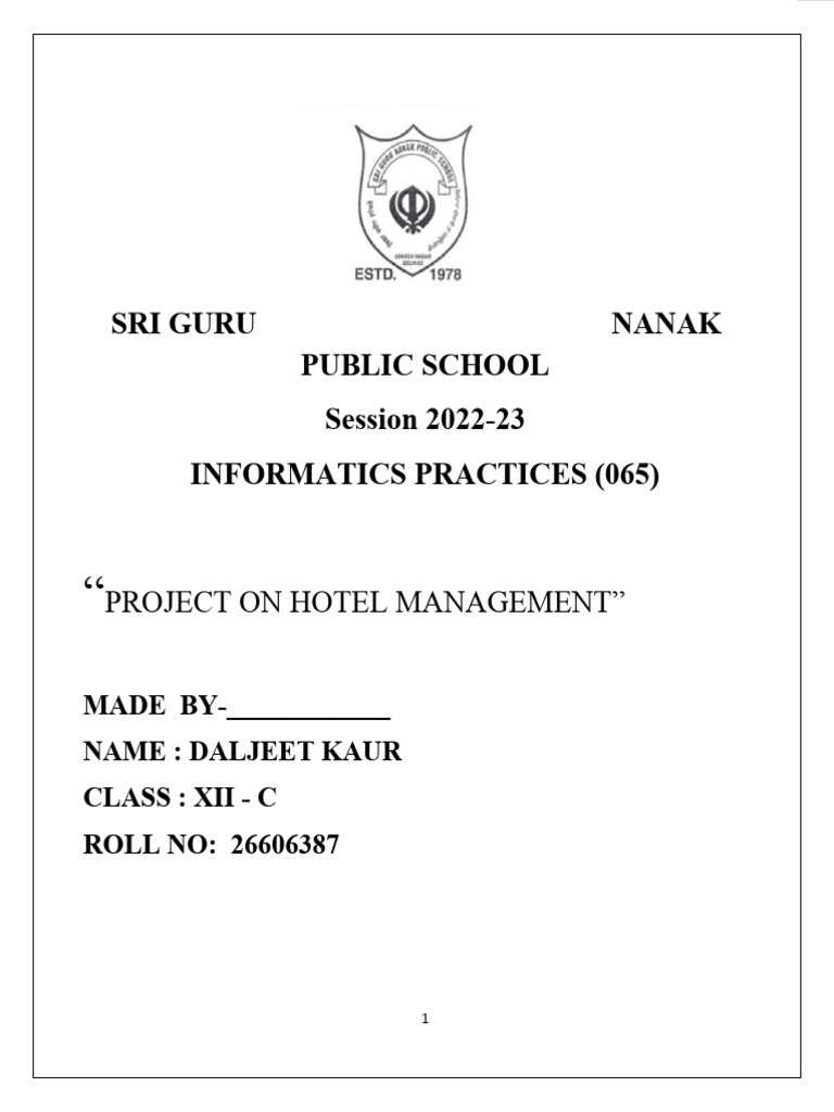 DaljeetProject On Hotel Management 1 PDF