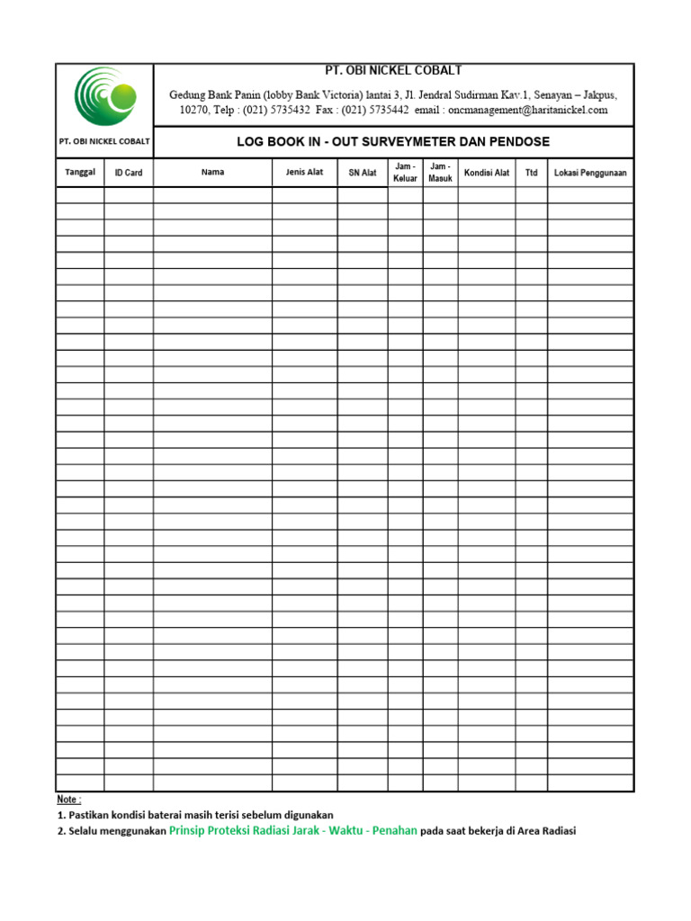 Log Book Penggunaan Alat PT OBI Nickel Cobalt | PDF