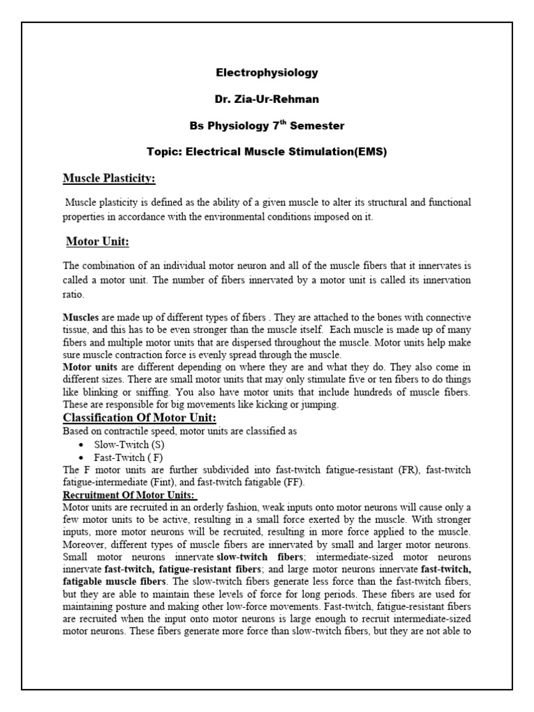 Electrical Muscle Stimulation PDF Skeletal Muscle Motor Neuron