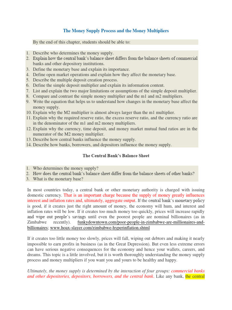 Money Supply and Multipliers Explained | PDF | Money Supply | Money