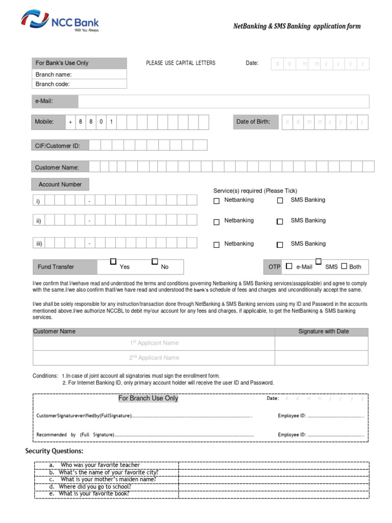 Ebanking Request Form PDF