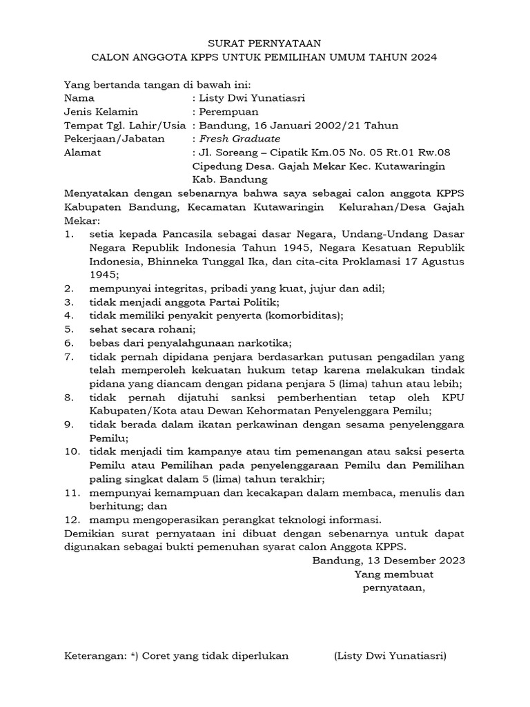 00 SURAT PERNYATAAN v1 | PDF