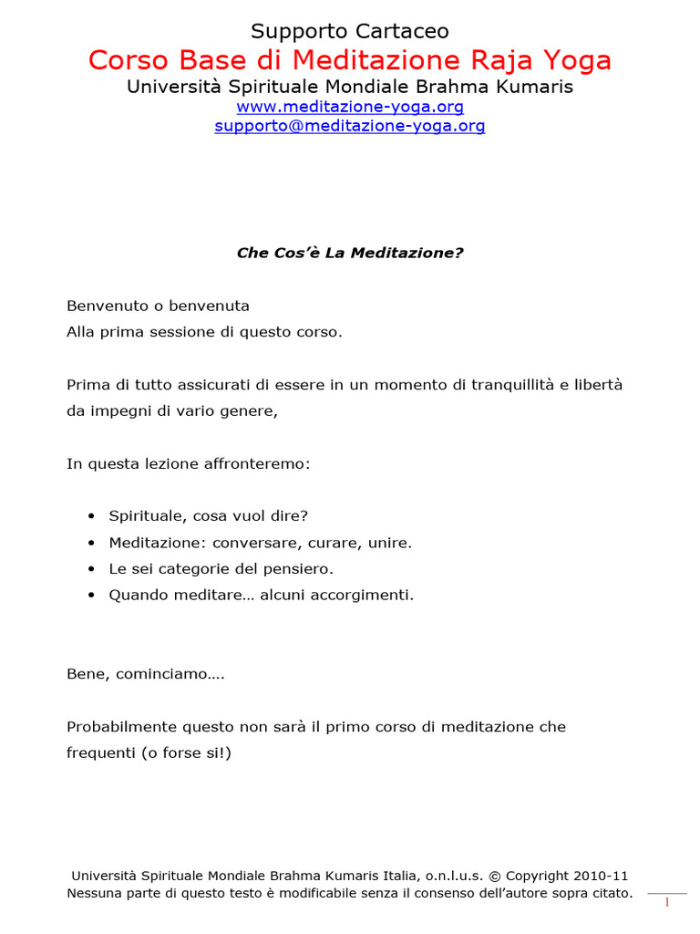 Raja Yoga 1 Lezione | PDF