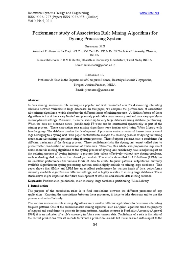 Performance of Mining Algorithms in Dyeing | PDF | Databases ...