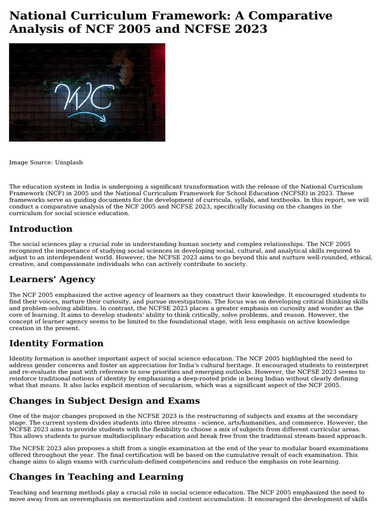 NCF 2005 vs NCFSE 2023: Social Science Analysis | PDF | Curriculum ...