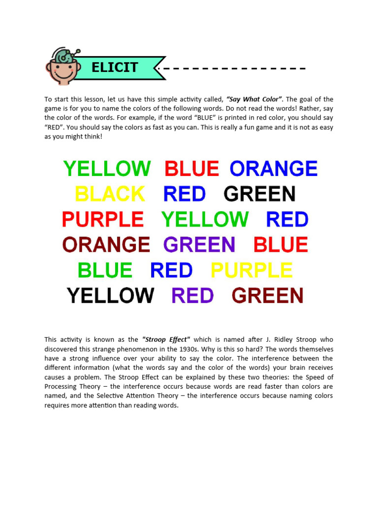 Say What Color: The Stroop Effect Game | PDF