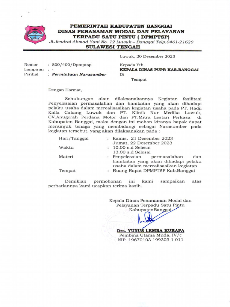 SURAT PERMINTAAN NARASUMBER | PDF