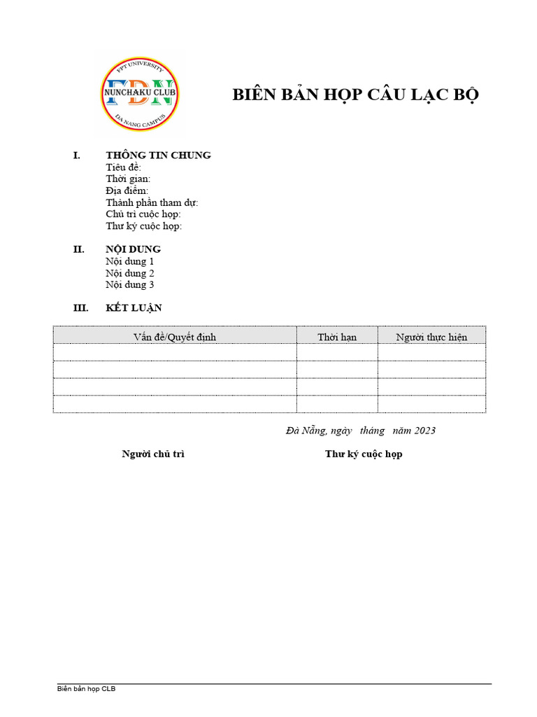 Biên bản họp CLB định kỳ | PDF