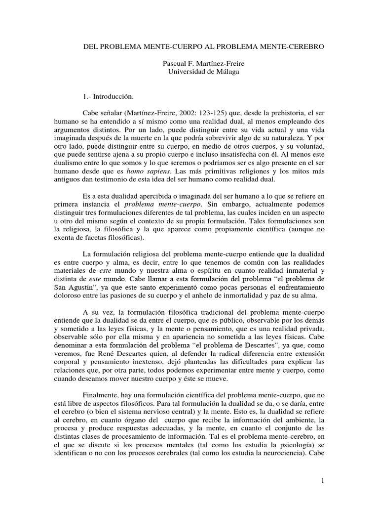 Del Problema Mente Cuerpo Pdf Filosofía De La Mente Mente