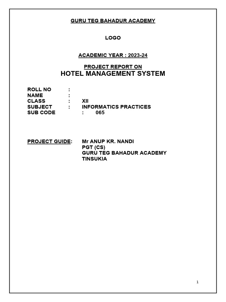 Hotel Management System Project Report | PDF | Operating System | Software