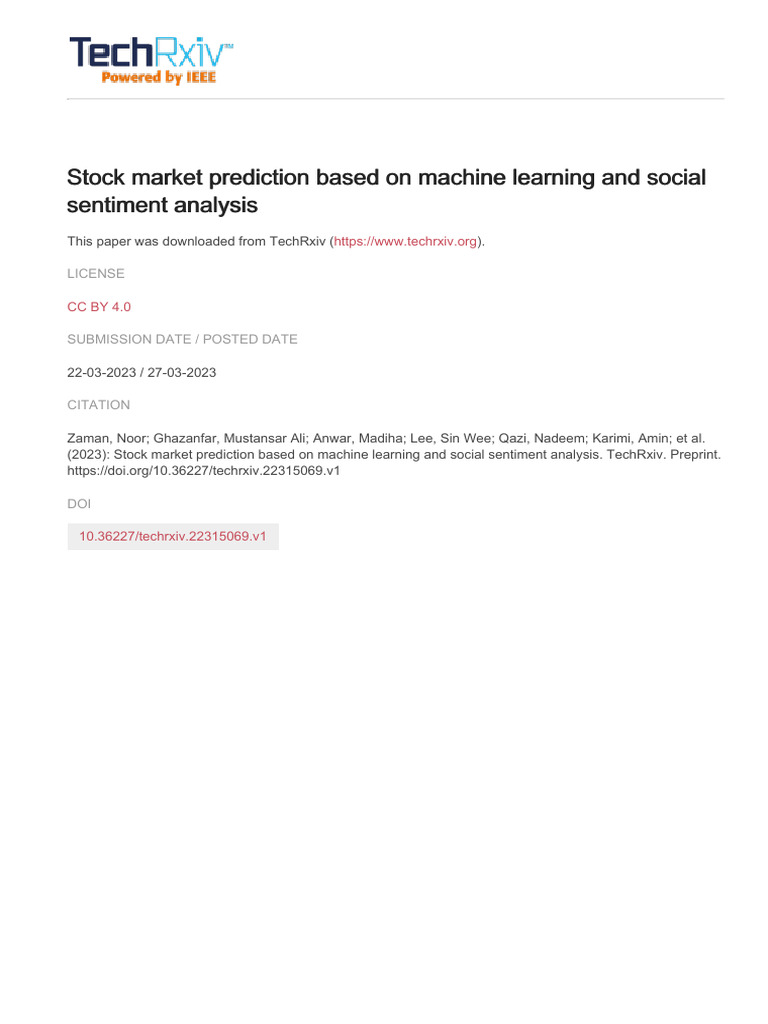 Machine Learning for Stock Prediction | PDF | Finance & Money Management