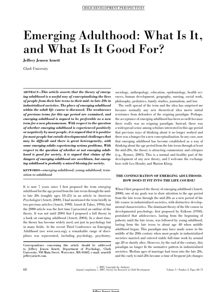 Arnett J.J. 2007 - Emerging Adulthood | PDF | Adolescence | Adults