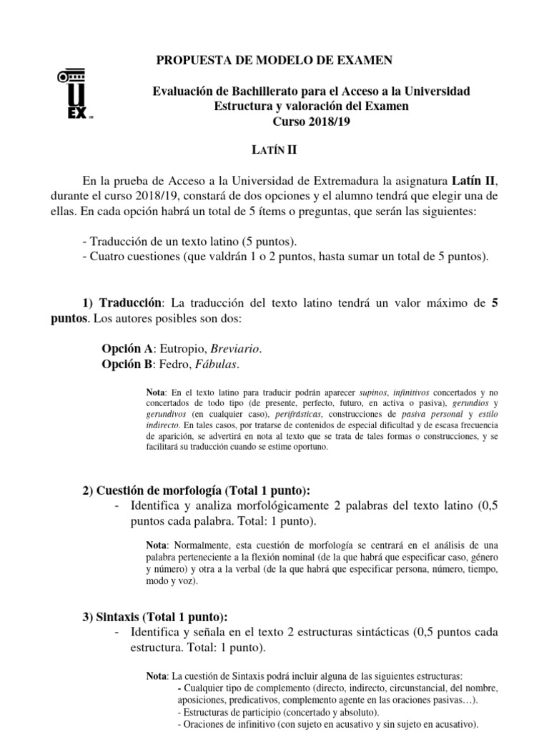 Latin Modelo Examen | PDF | Oración (Lingüística) | Palabra