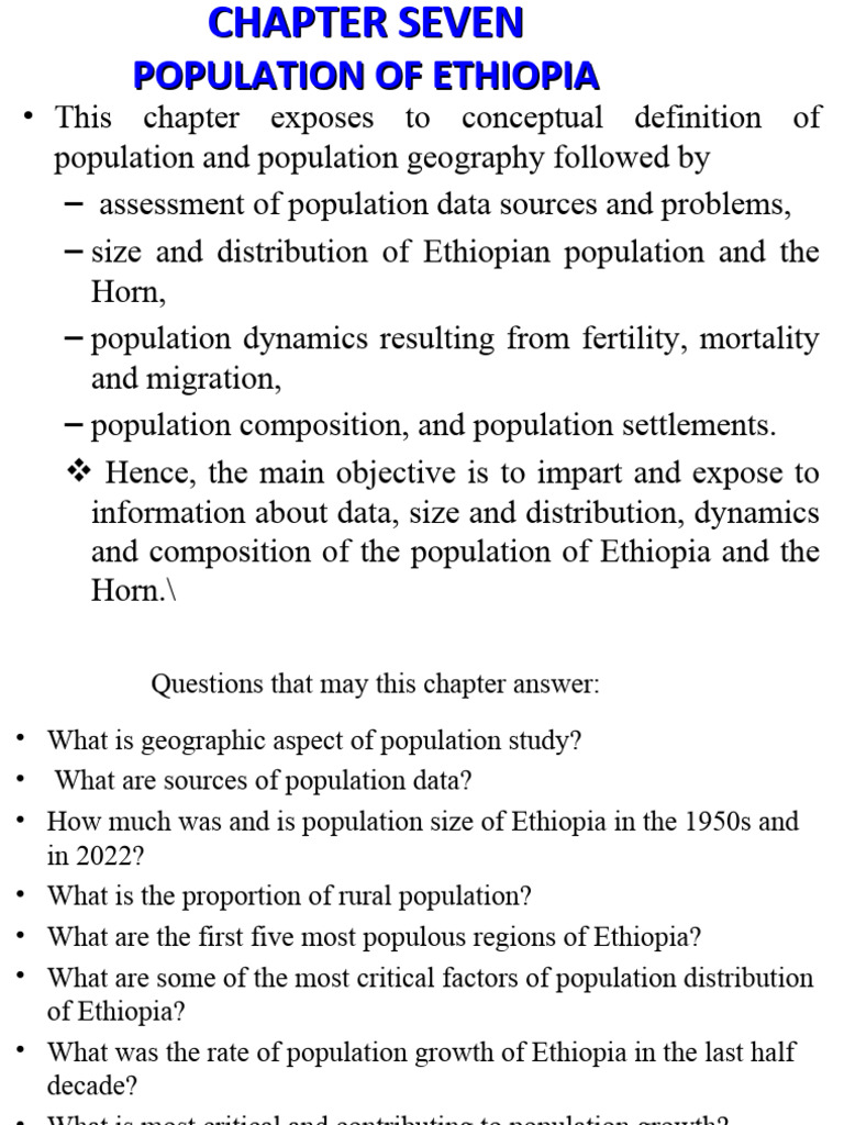 Chapter Seven Popn Settlement Ethiopia Pdf Census Demography