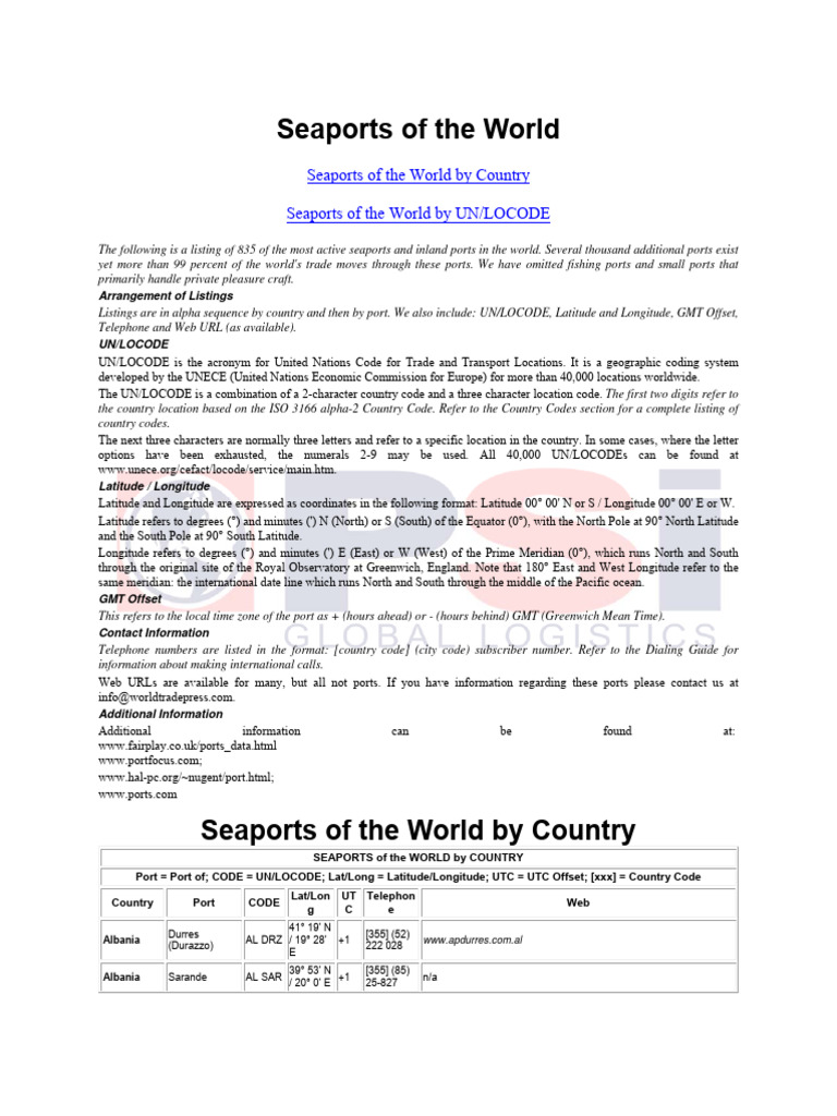 Global Seaport Directory and Codes | PDF | Greenwich Mean Time | Latitude