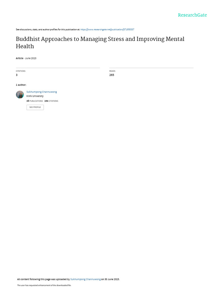 Buddhist Approaches To Managing Stress and Improving Mental Health | PDF