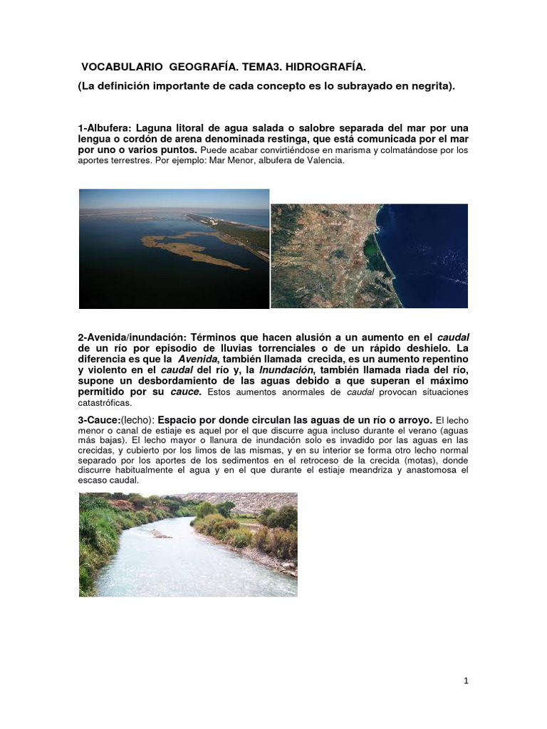 Vocabulario Tema 3 | PDF | Inundar | Río