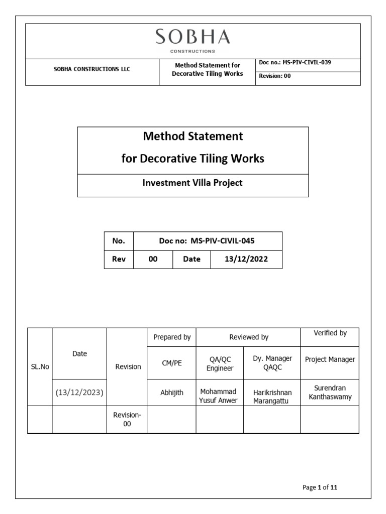 Method Statement for Tiling Works | PDF | Specification (Technical ...