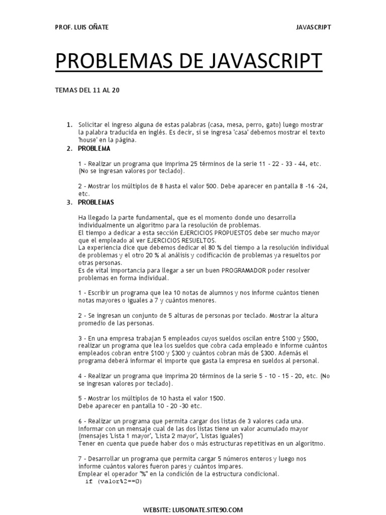 Problemas y Ejercicios de JavaScript | PDF | Entero | Triángulo