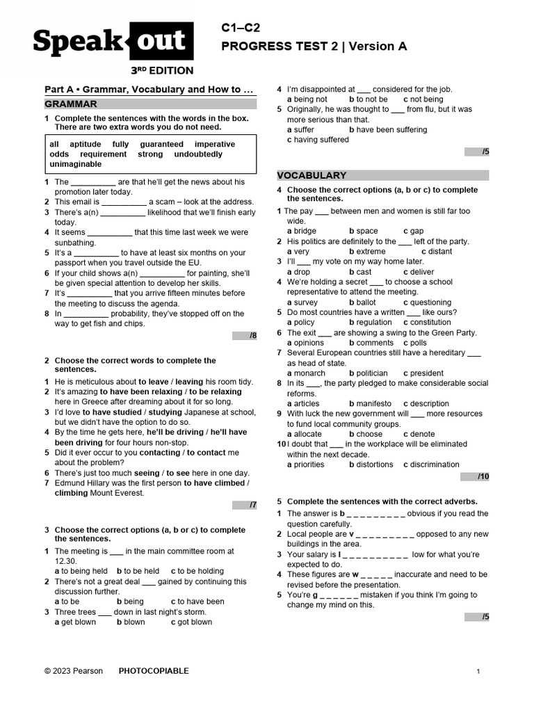 C1-C2 Progress Test 2 Overview | PDF | Entrepreneurship | Preschool