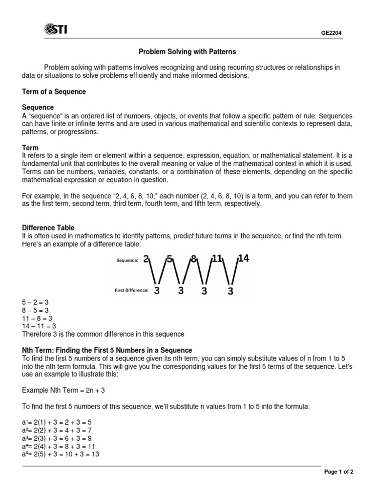 Handout problem solving with Patterns | PDF
