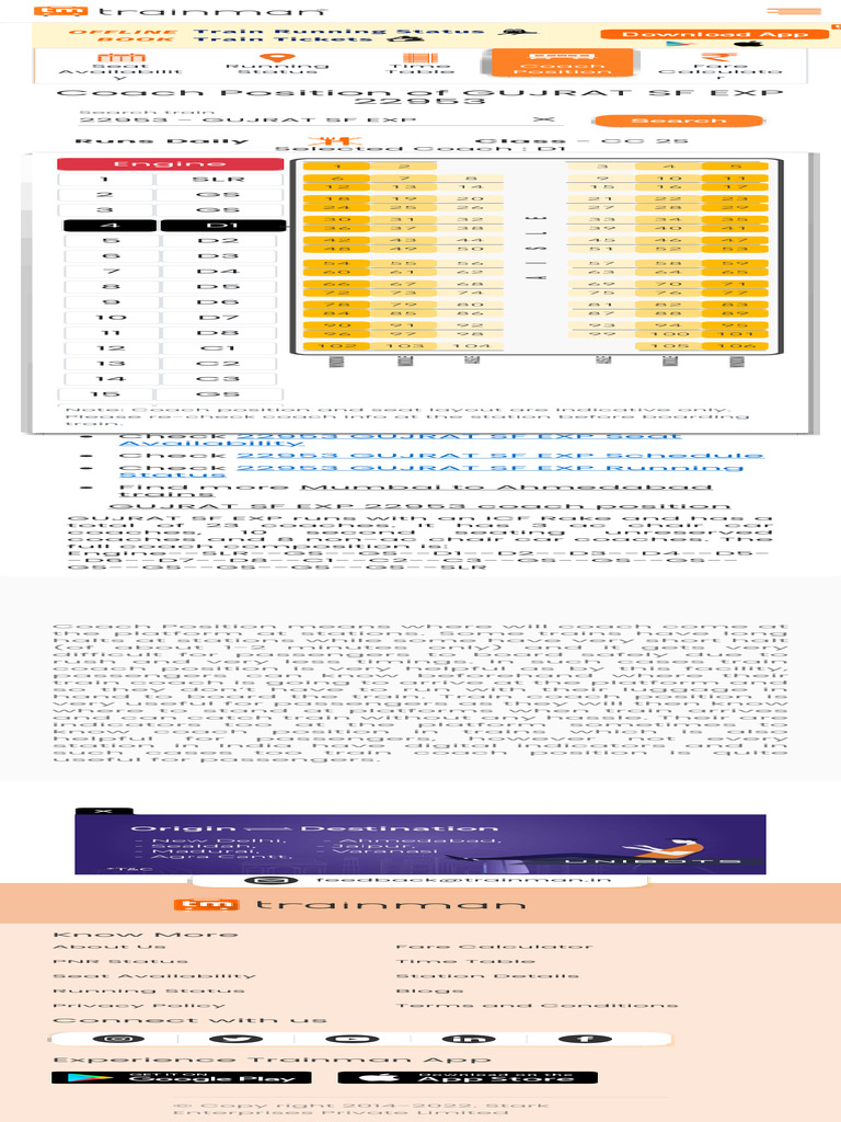GUJRAT SF EXP Coach Position and Seat Map | PDF