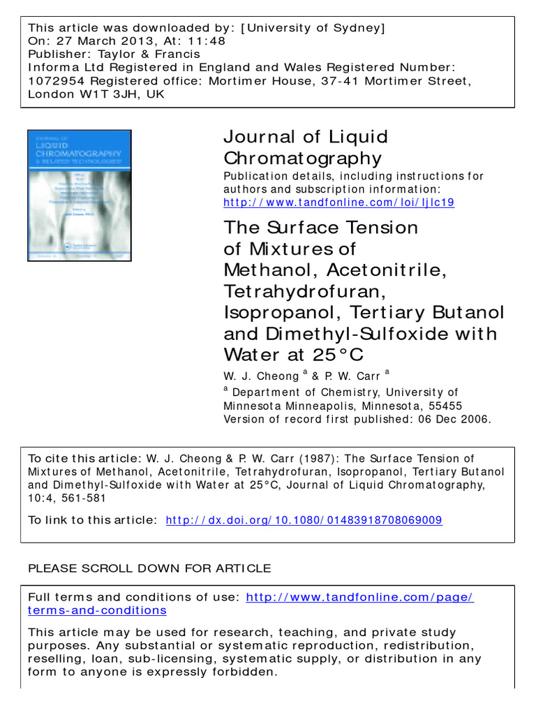 Cheong1987 Surface Tension of Mixtures of Methanol Acetonitrile
