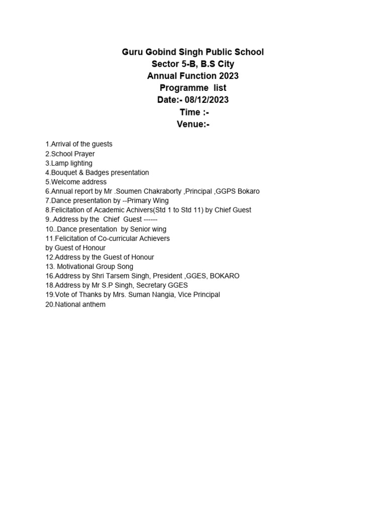 Program List of Annual Function 08-12 | PDF