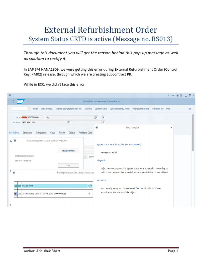 System Status CRTD Is Active (Message No. BS013) PDF